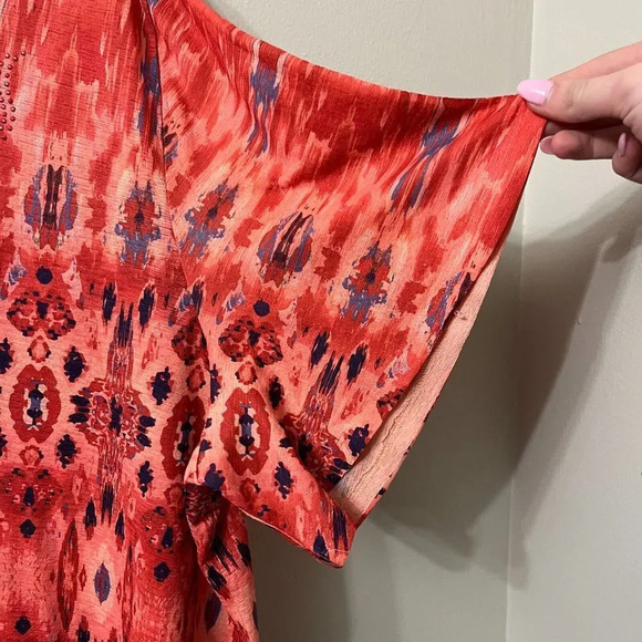 Catherines Womens Multicolor Blouse 1X Paisley Scoop Neck Short Sleeve Studded - Picture 5 of 8